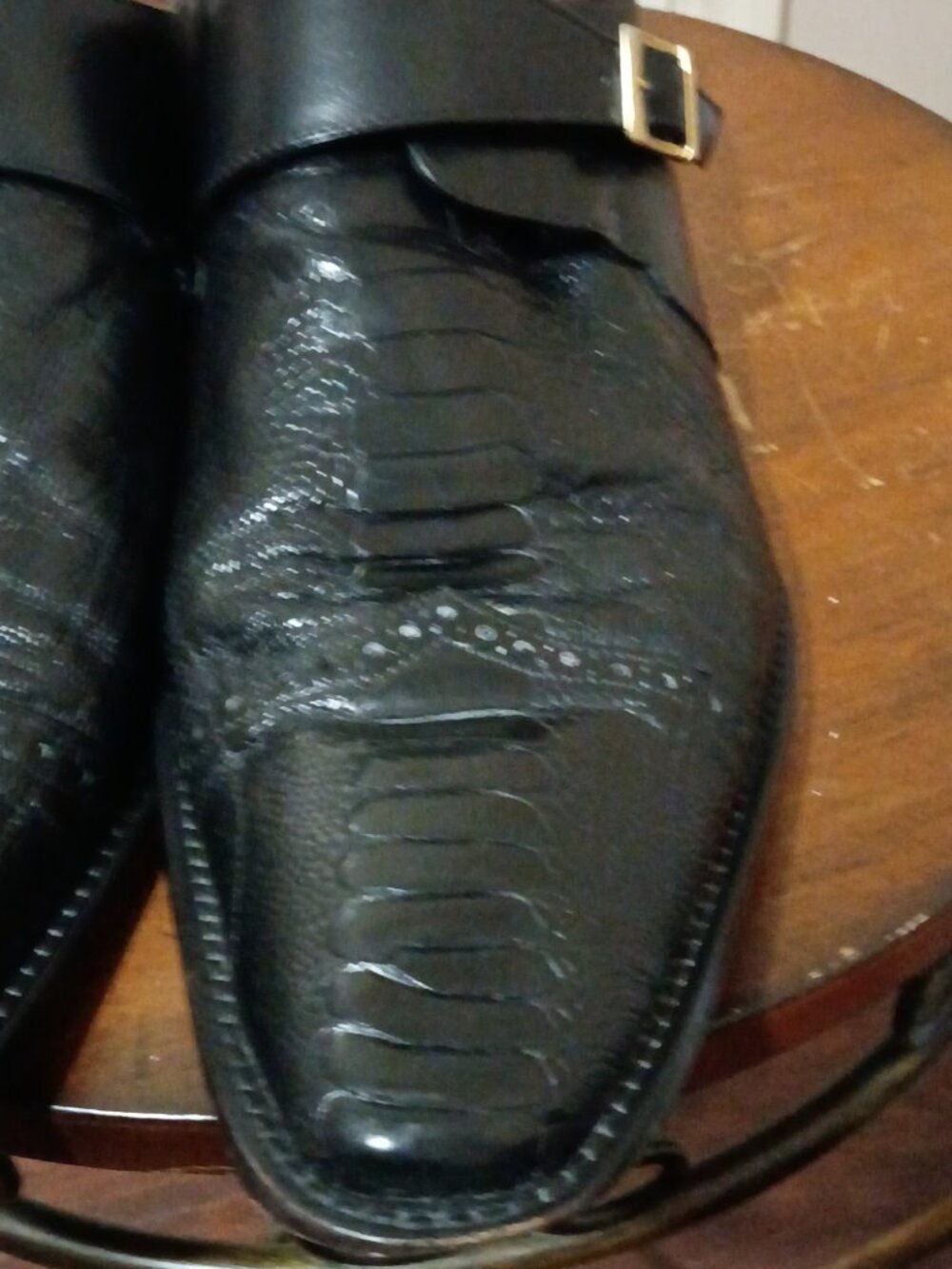 Belvedere Black Genuine Ostrich Leg Monk Strap Dress Shoes Size 12 - Picture 10 of 14